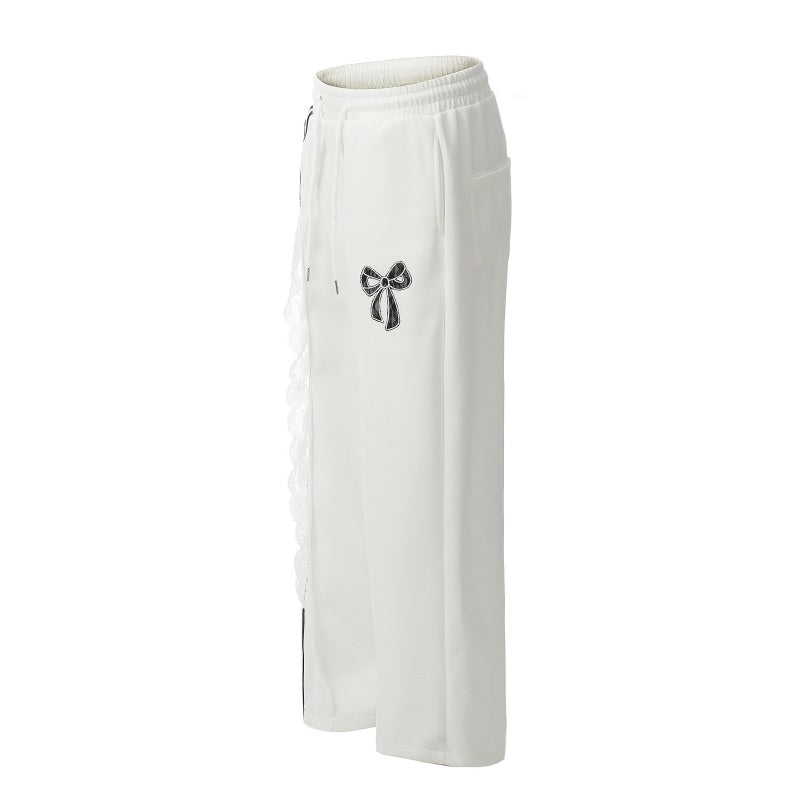 American-style streetwear harem pants Side stripe with lace trim detail
