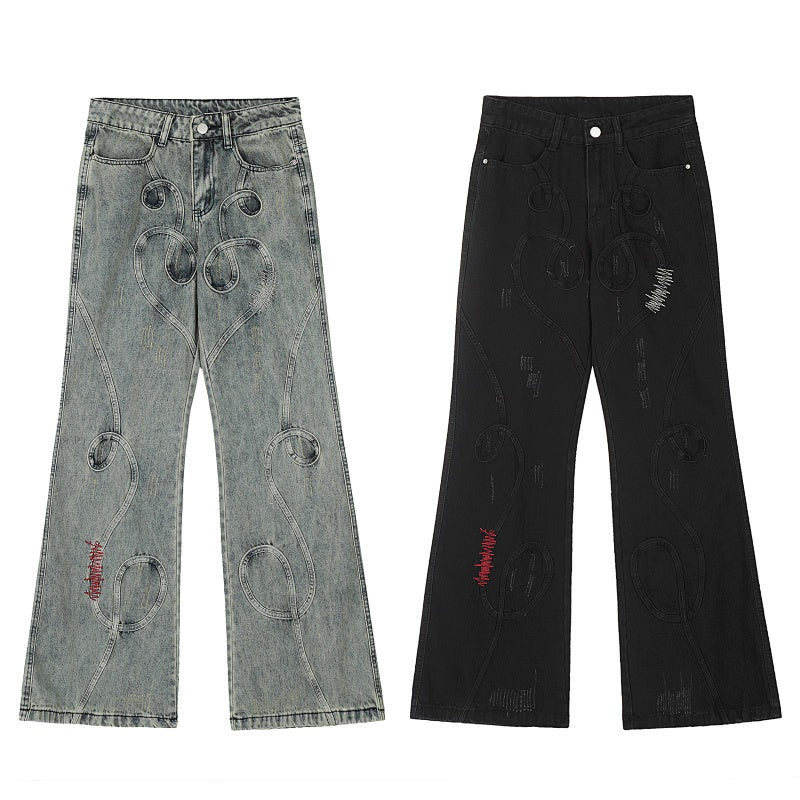 American-style streetwear harem pants Vintage faded bootcut silhouette