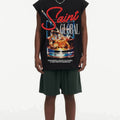 BIG FACE Drop-Shoulder Tank Top High-street vintage style featuring a small neckline, white-ink digital direct-to-garment (DTG) printing, and a heavy-duty, distressed wash finish; crafted from 260g double-yarn plain-knit fabric.