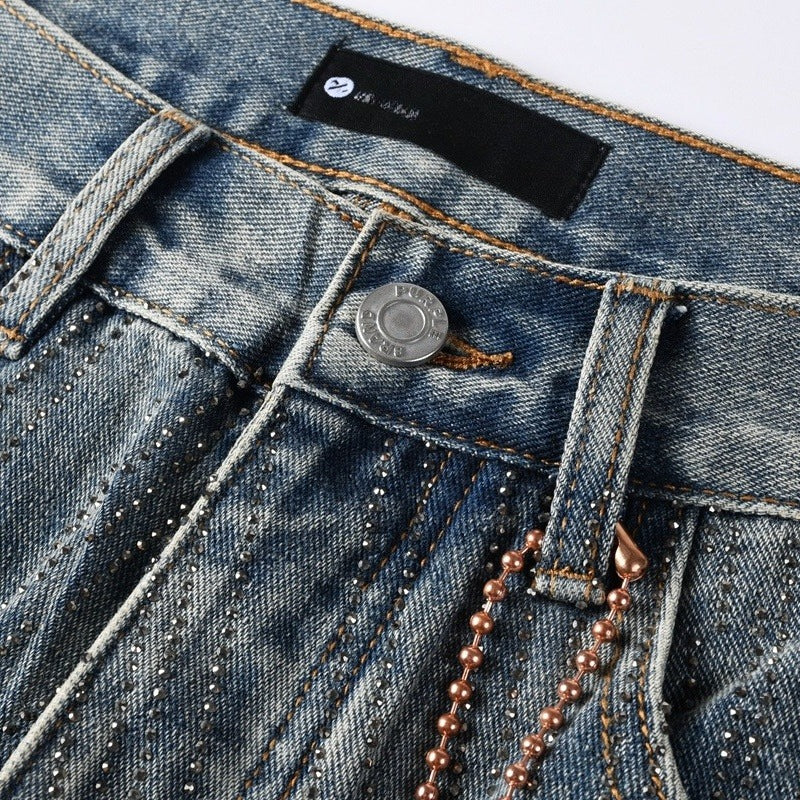 Purple brand Jeans High-quality pure cotton streetwear trousers Rhinestone-embellished loose straight-leg trousers