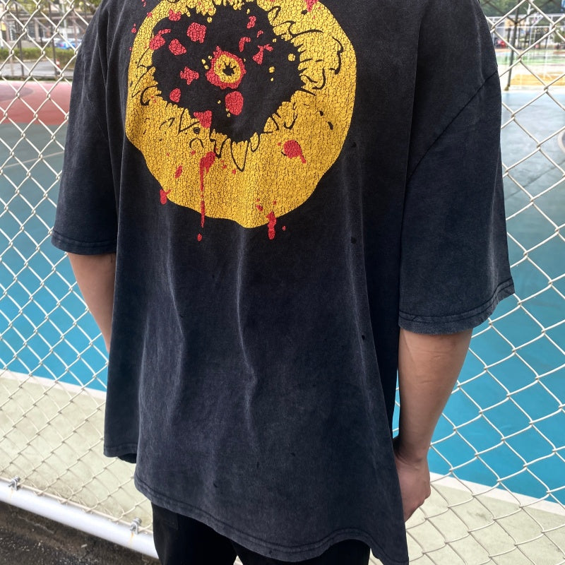 Unisex Vintage T Shirts SAINT MICHAEL x CHO "Broken Smiley" Limited Edition – Heavyweight High-Street Retro Style