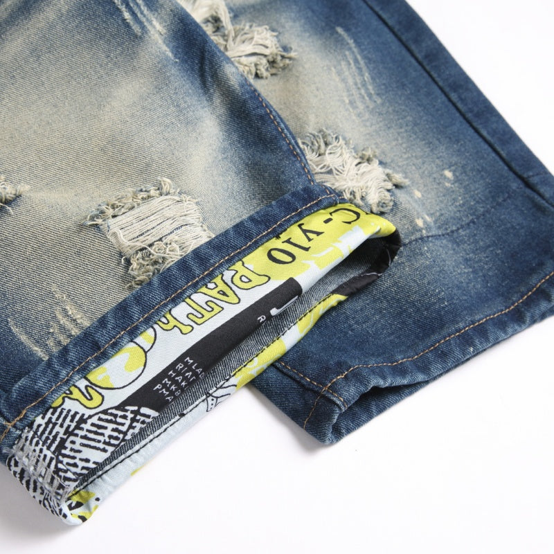 Denim shorts High-quality trendy Distressed with holes casual pure cotton Non-stretch plus-size men's clothing