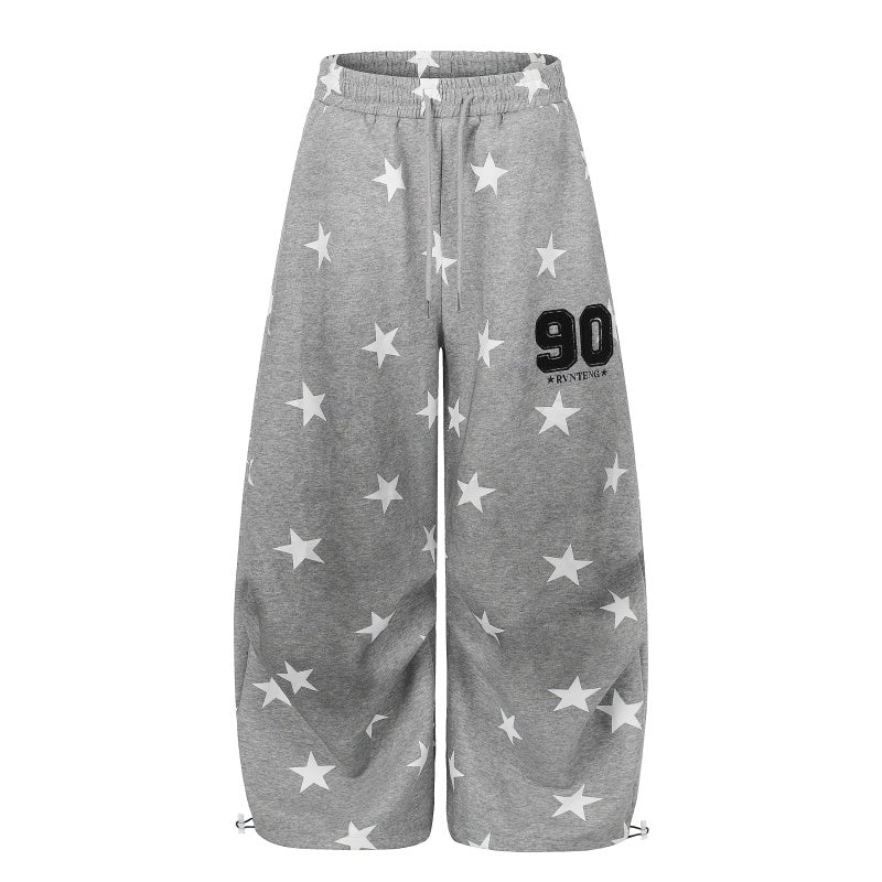 American-style streetwear harem pants Elastic Waist Star & Number Retro Street Outfit