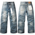 Purple brand Jeans High-quality pure cotton streetwear trousers Rhinestone-embellished straight-leg ripped jeans
