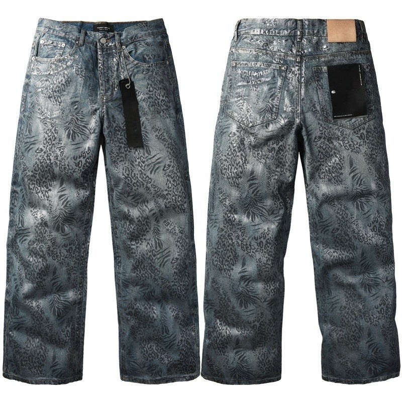 Purple brand Jeans High-quality pure cotton streetwear trousers Loose-fit straight-leg trousers with an all-over print