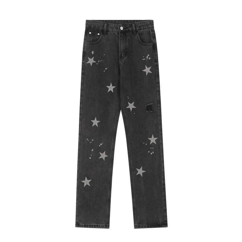 American-style streetwear harem pants All Over Star Embroidery Casual Denim