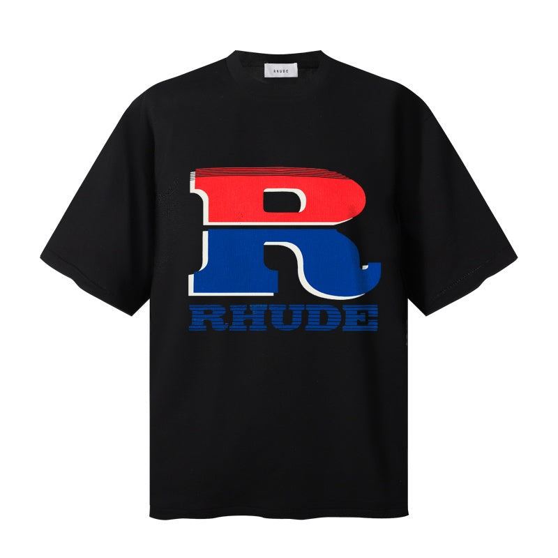 RHUDE T Shirts Distressed Stacked‑R Retro‑Color Typography