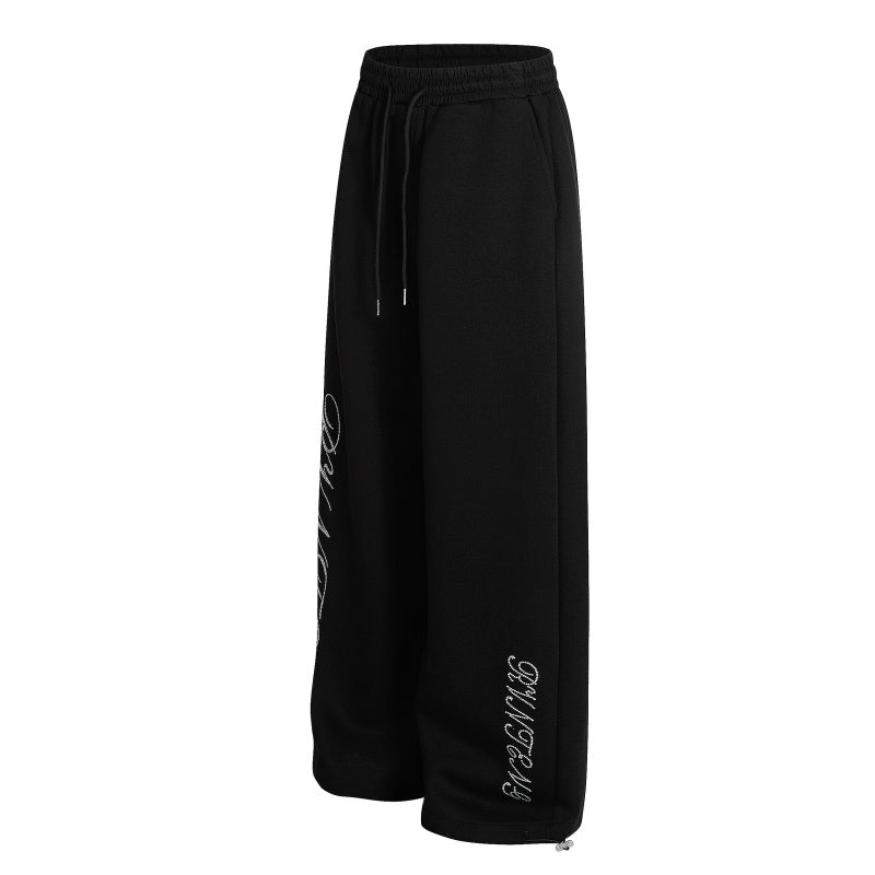 American-style streetwear harem pants Grey & Black Cursive Letter Baggy Trousers
