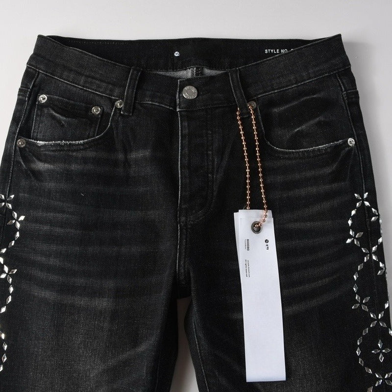 Purple brand Jeans High-quality pure cotton streetwear trousers Rhinestone