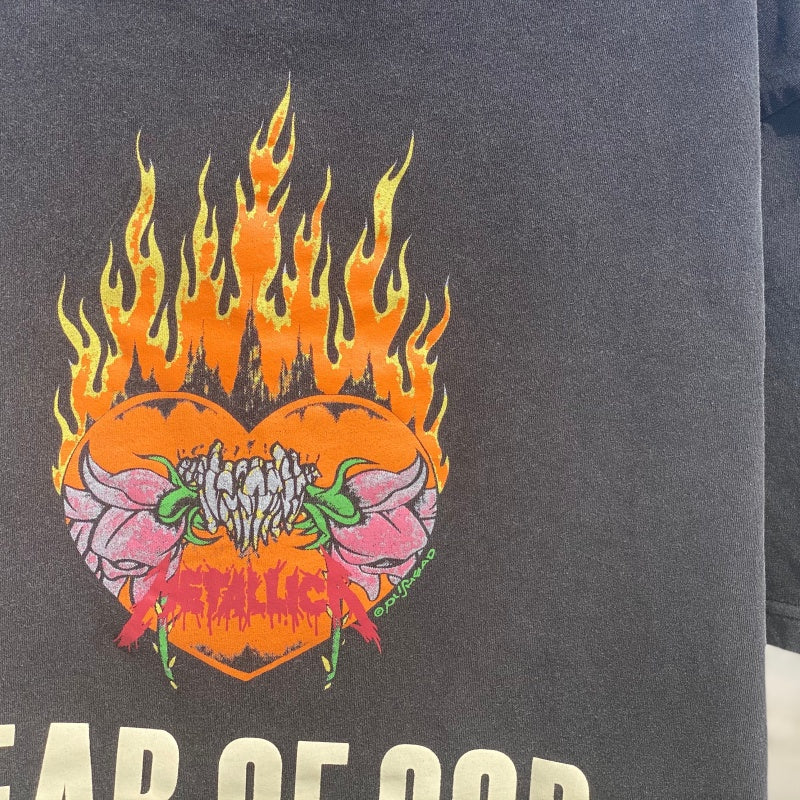 Unisex Vintage T Shirts "Metallica Flower Skull" — a limited-edition, one-of-a-kind (1-of-1) piece featuring a Fear of God-style graphic, printed on a heavyweight, vintage-washed base garment.