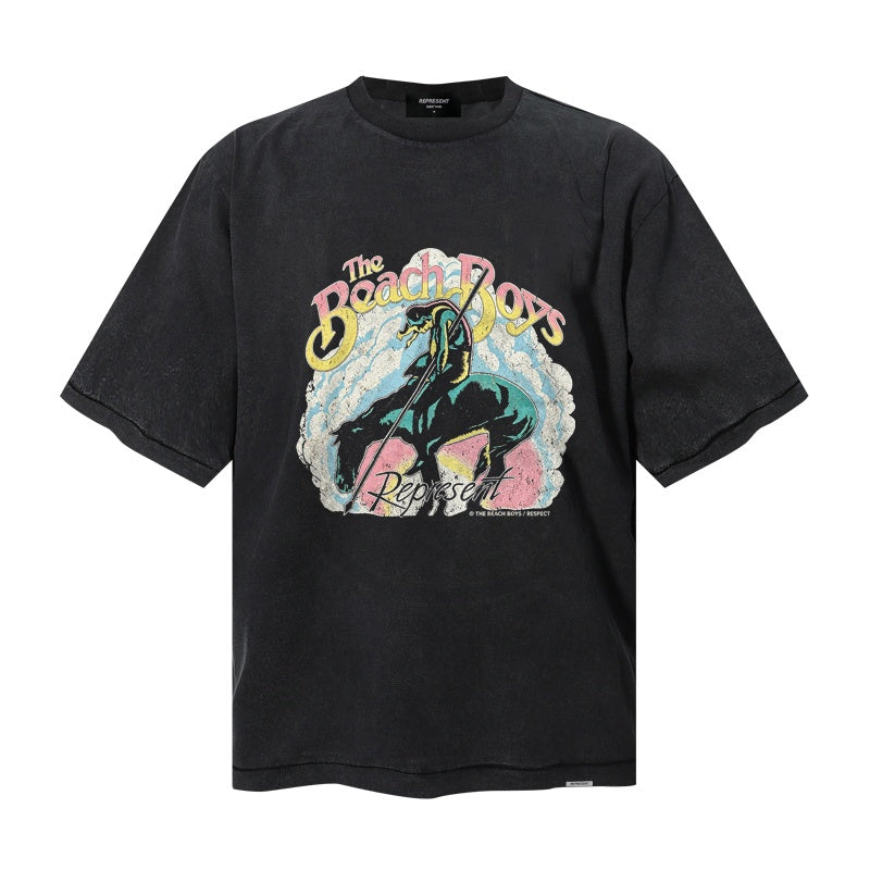 Saint Michael T Shirts  Washed Black Vintage The Beach Boys Pasture Horse Cloud Retro Band Graphic