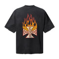 Saint Michael T Shirts  Retro Gradient Flame Iron Cross Double Sided Print Biker Casual