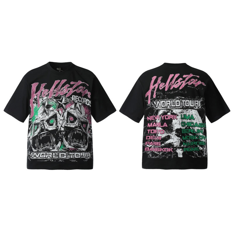 Vintage-style American T-shirt Skull World Tour Rock Graphic Tee