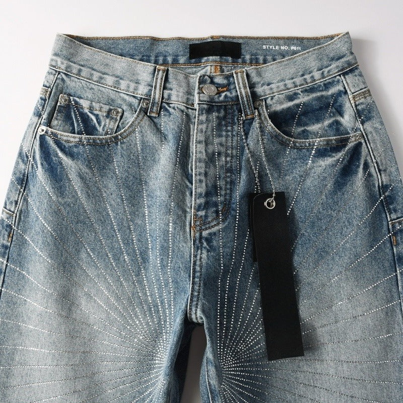 Purple brand Jeans High-quality pure cotton streetwear trousers Rhinestone-embellished loose straight-leg trousers