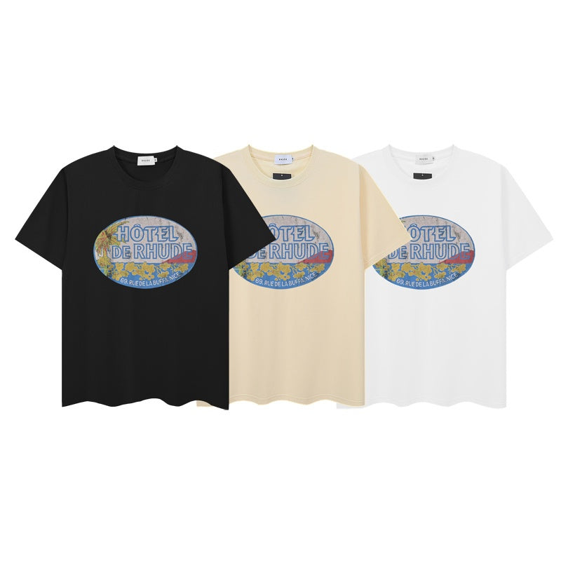 RHUDE T Shirts Old-Style Vacation Oval Art