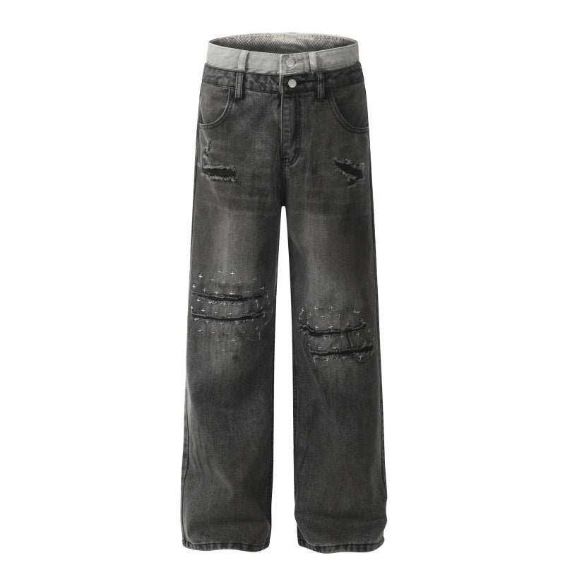 American-style streetwear harem pants Oversized Relaxed Fit Destroyed Denim Pants