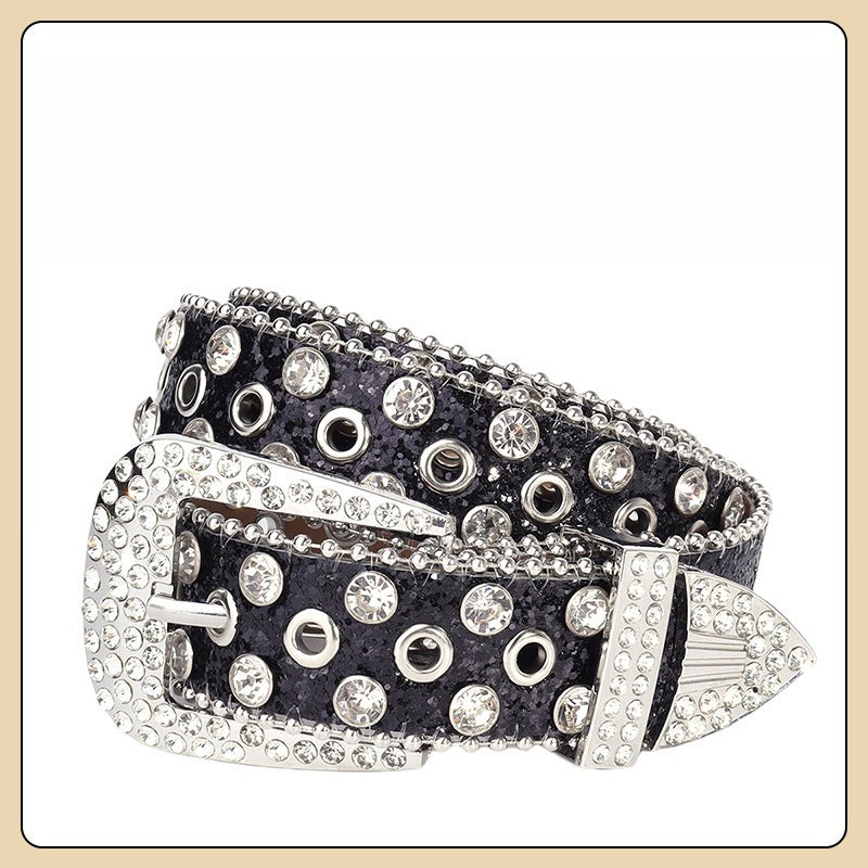 Hip-hop punk rhinestone belt with multiple air eyelet decoration