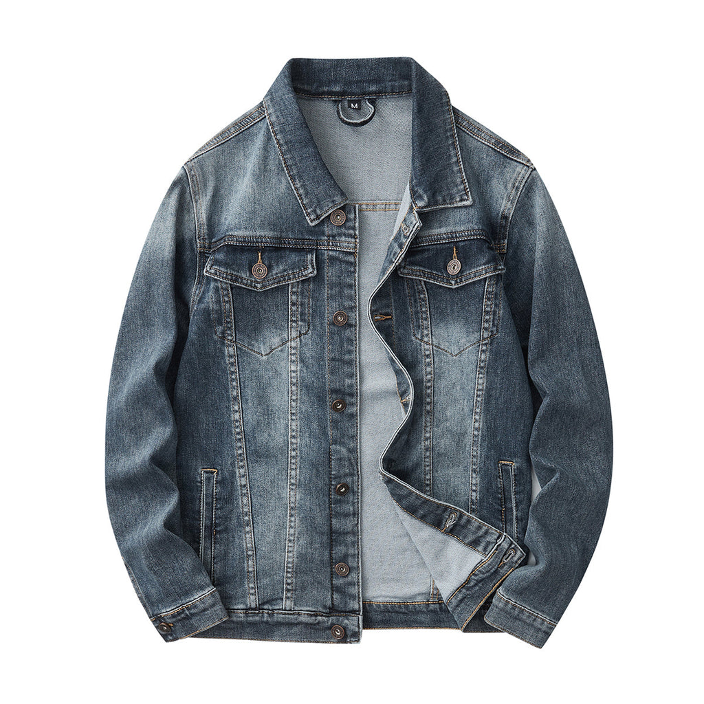 Denim Jacket & Jeans High-Street Trend Retro Casual Matching Distressed Denim Trucker Jacket and Slim-Fit Pants Outfit (jacket and jeans must be purchased separately.)