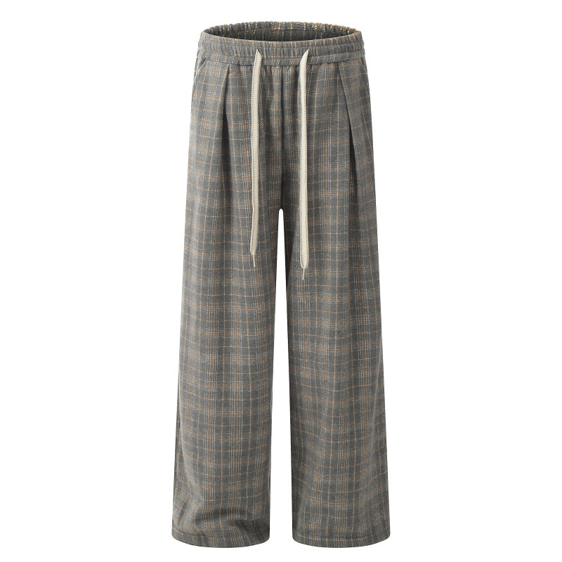 American-style streetwear harem pants Retro Purple Grey Check Relaxed Wide Leg Pants