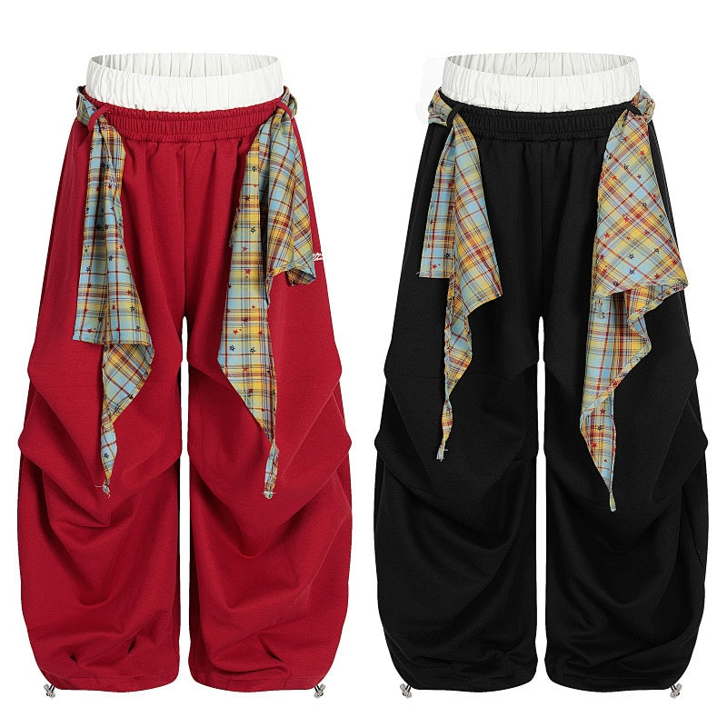 American-style streetwear harem pants Contrast Plaid Bow Streetwear Slacks