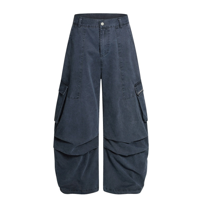 American-style streetwear harem pants Ruched Knee Multi-Pocket Cargo