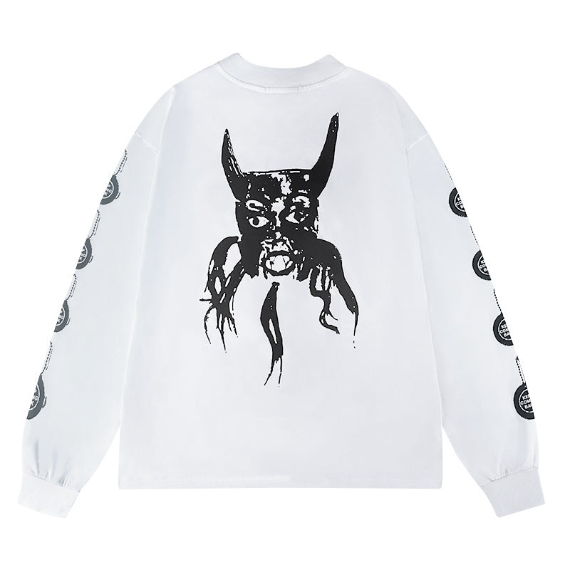 ERD Long sleeved shirt  Vintage Sketch Graphic Long Sleeve Shirt Front Text Demon Back Design