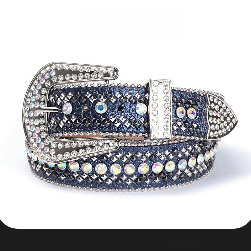 Hip-hop punk rhinestone belt colorful diamond inlaid punk style