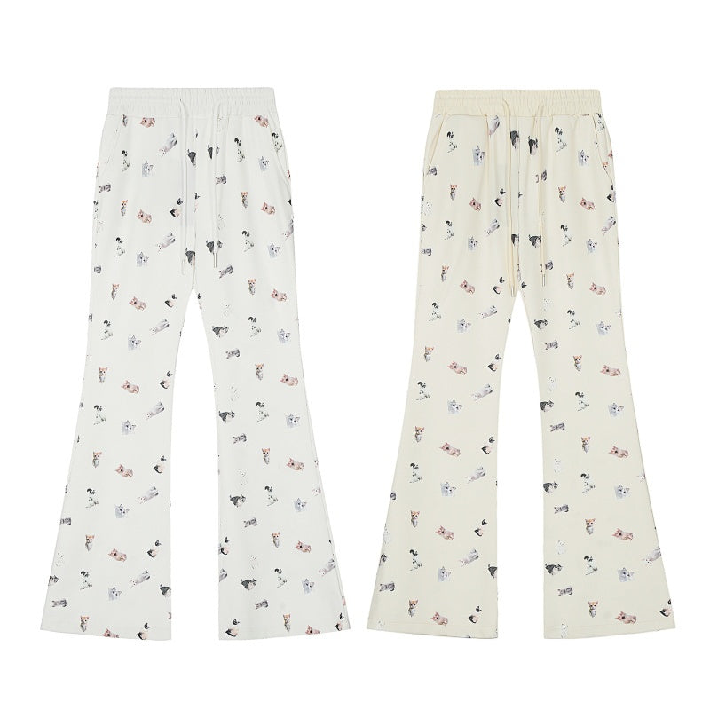 American-style streetwear harem pants Elastic Waist Printed Flare Bottoms