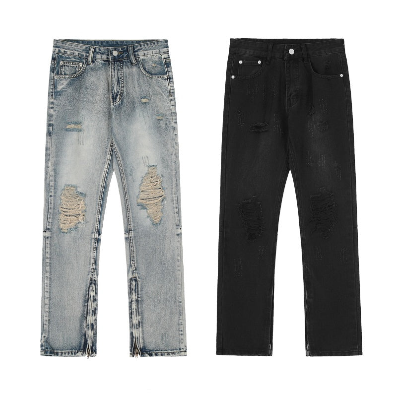 American-style streetwear harem pants Distressed Patchwork Flared Denim Jeans