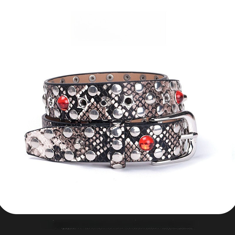 Hip-hop punk rhinestone belt snakeskin pattern