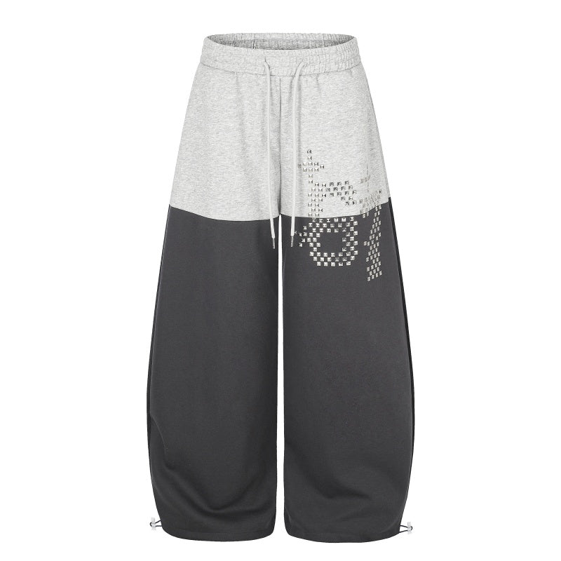 American-style streetwear harem pants Contrast Panel Rhinestone Graphic Baggy Bottoms