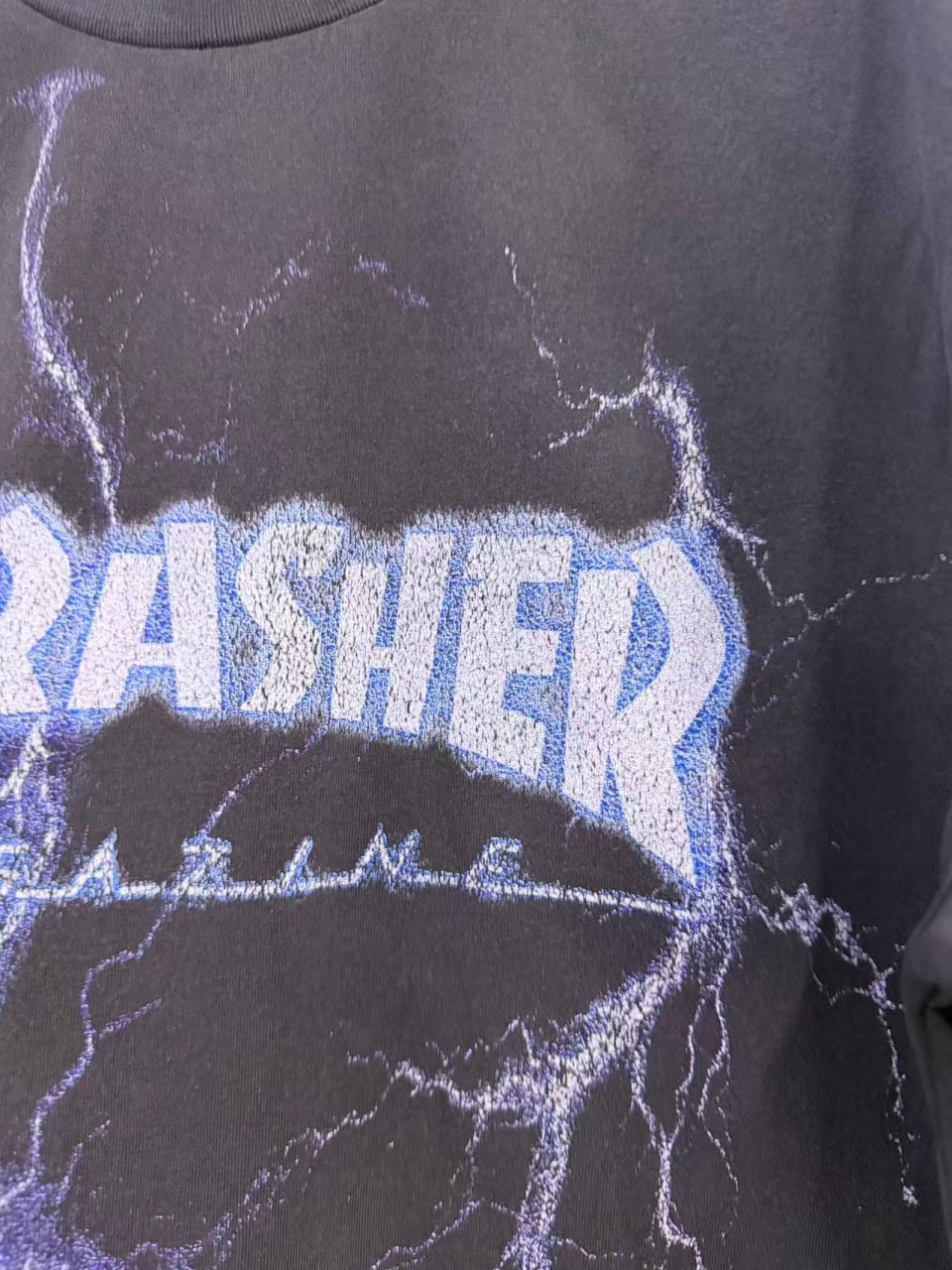 Vintage style washed summer wear T shirt Purple Lightning
