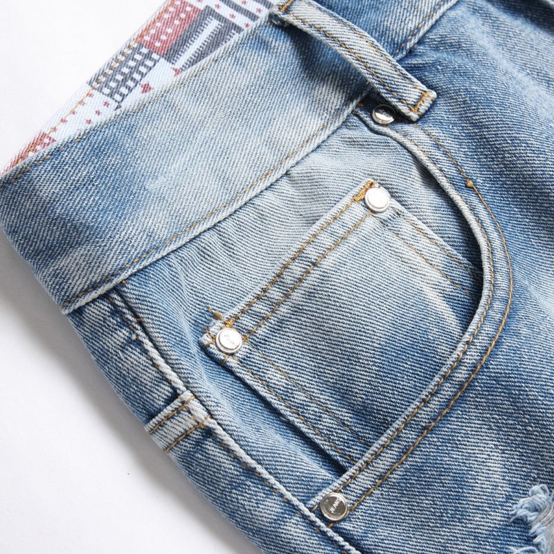 Denim shorts High-quality trendy Distressed with holes casual pure cotton Non-stretch plus-size men's clothing