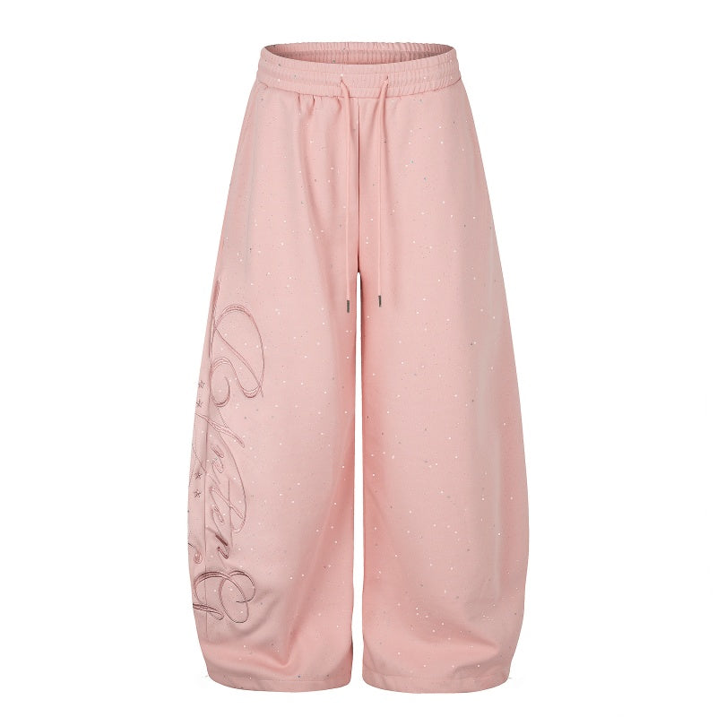 American-style streetwear harem pants Sparkle Cursive Script Balloon Trousers