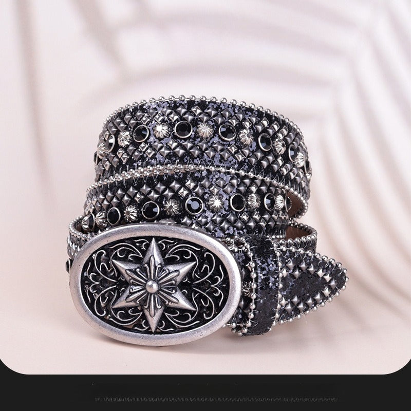 Hip-hop punk rhinestone belt snakeskin pattern plate buckle punk style