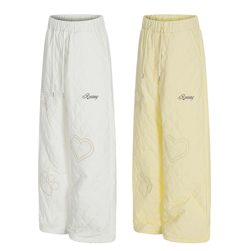 American-style streetwear harem pants Fleece-lined and thickened Star & Heart Paw Print Embroidery