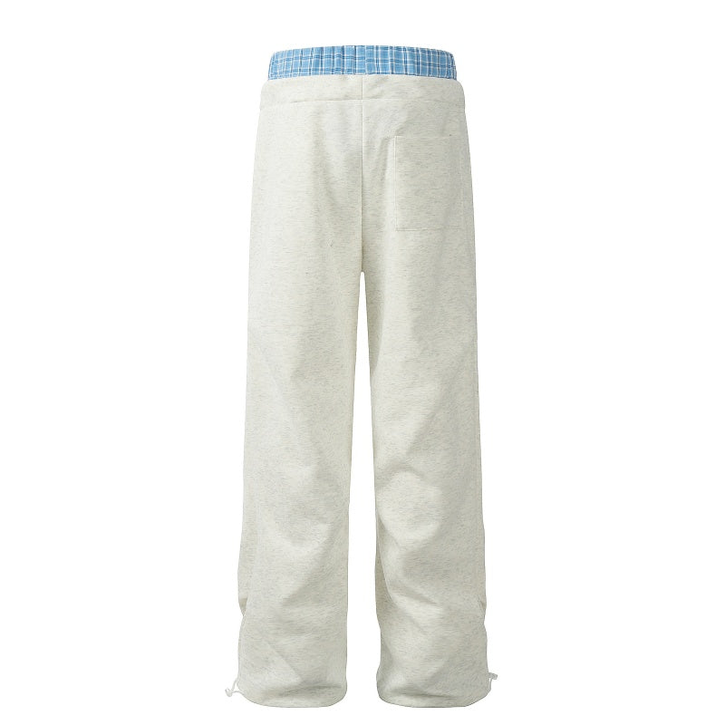 American-style streetwear harem pants Gray black dual-tone wide leg sweatpants plus fleece