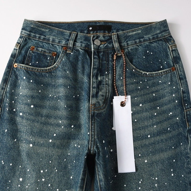 Purple brand Jeans High-quality pure cotton streetwear trousers Rhinestone-embellished loose straight-leg trousers