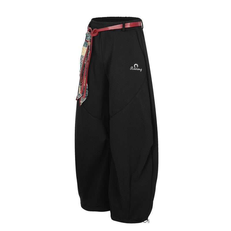 American-style streetwear harem pants Elastic Waist Relaxed Harem Pants  Fleece-lined and thickened