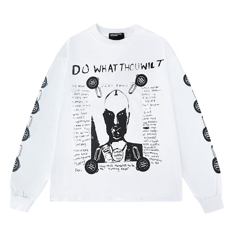 ERD Long sleeved shirt  Vintage Sketch Graphic Long Sleeve Shirt Front Text Demon Back Design