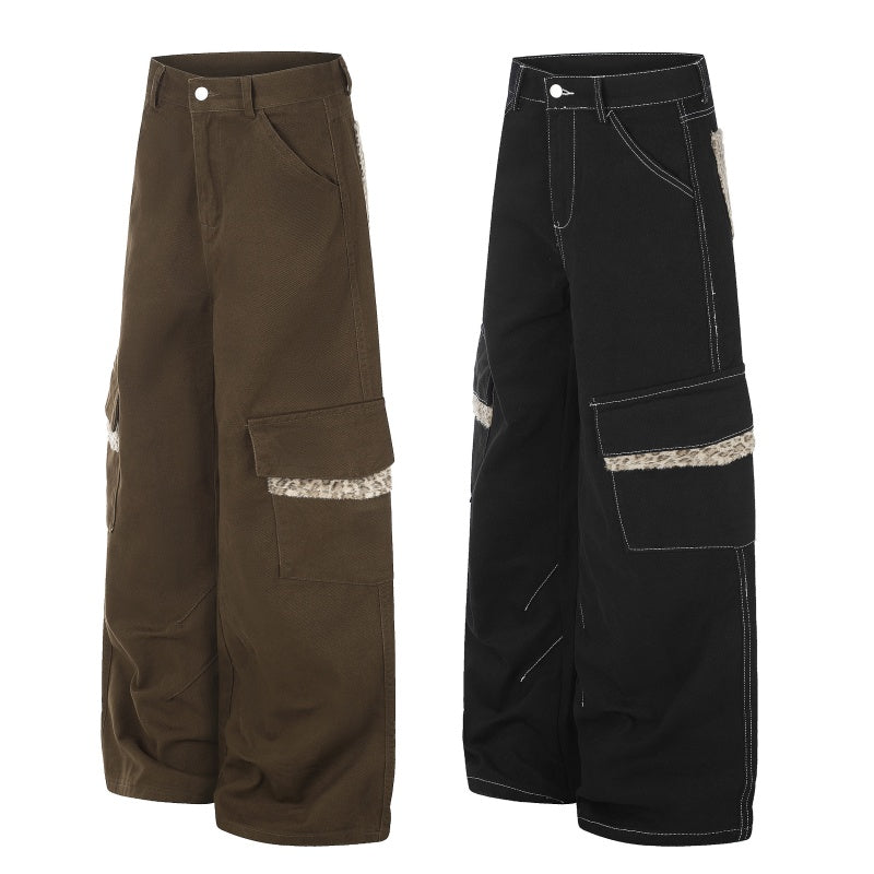 American-style streetwear harem pants Grunge Contrast Seam Fringe Cargo Street Trousers