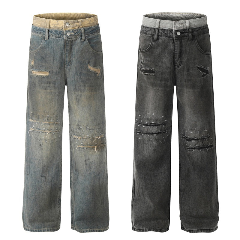 American-style streetwear harem pants Oversized Relaxed Fit Destroyed Denim Pants