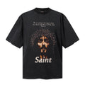 Saint Michael T Shirts Distressed Pigment Dyed Christ Head Saint Typography Streetwear Print