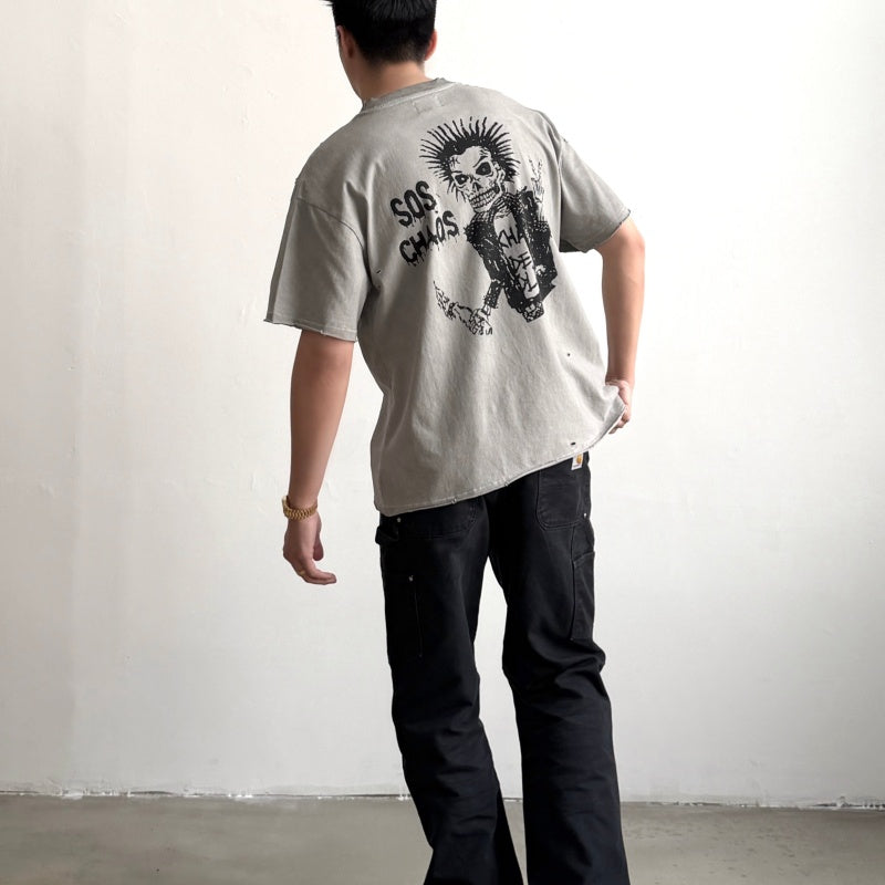 Unisex Vintage T Shirts CHOOOSELF 26SS "NO FUTURE IS NOW" Limited Edition – A tribute to the Sex Pistols. Heavyweight, washed, distressed, and destroyed street-style T-shirt featuring a boxy, cropped punk aesthetic.