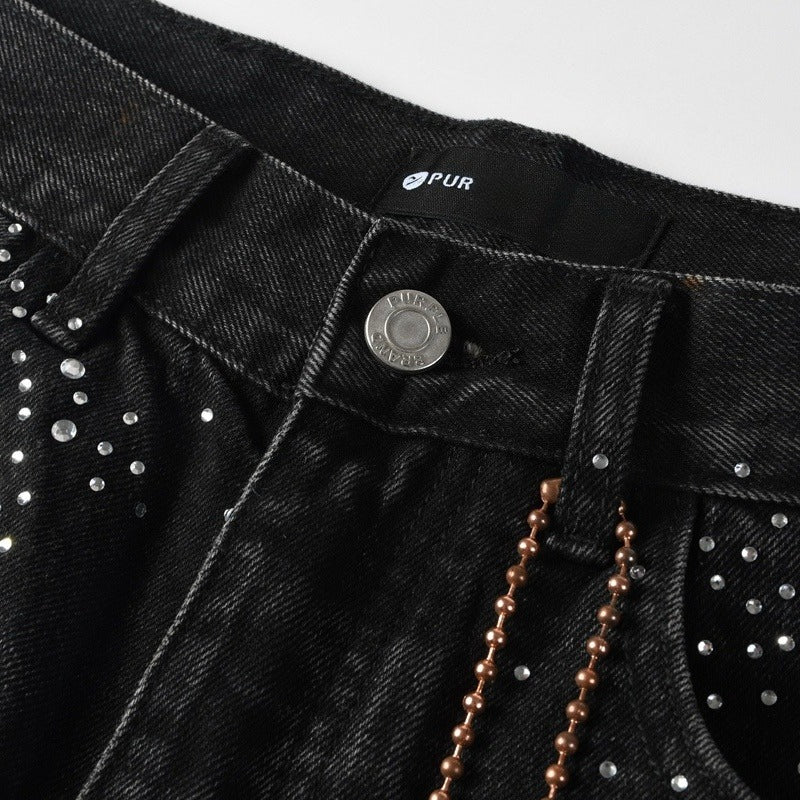 Purple brand Jeans High-quality pure cotton streetwear trousers Rhinestone-embellished loose straight-leg trousers