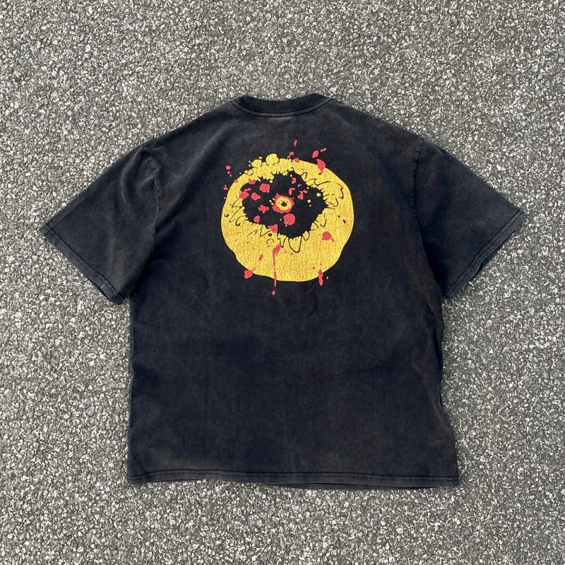 Unisex Vintage T Shirts SAINT MICHAEL x CHO "Broken Smiley" Limited Edition – Heavyweight High-Street Retro Style