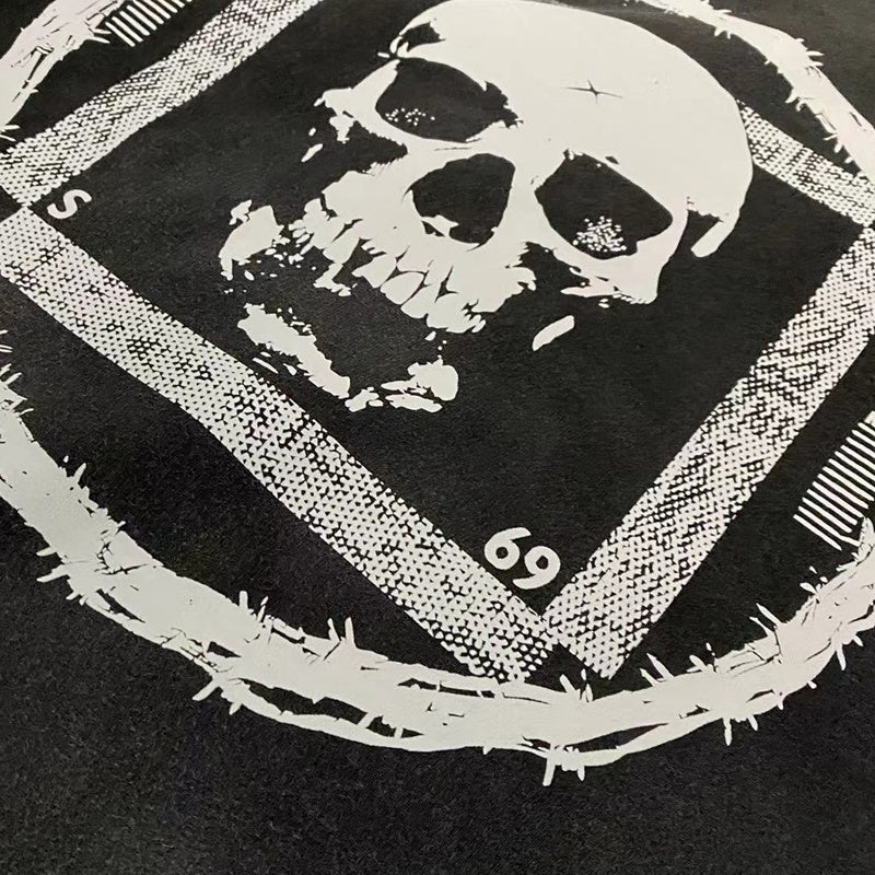 Saint Michael T Shirts Acid Washed Distressed Circle Frame Skull Grunge Graphic Short Sleeve Tee