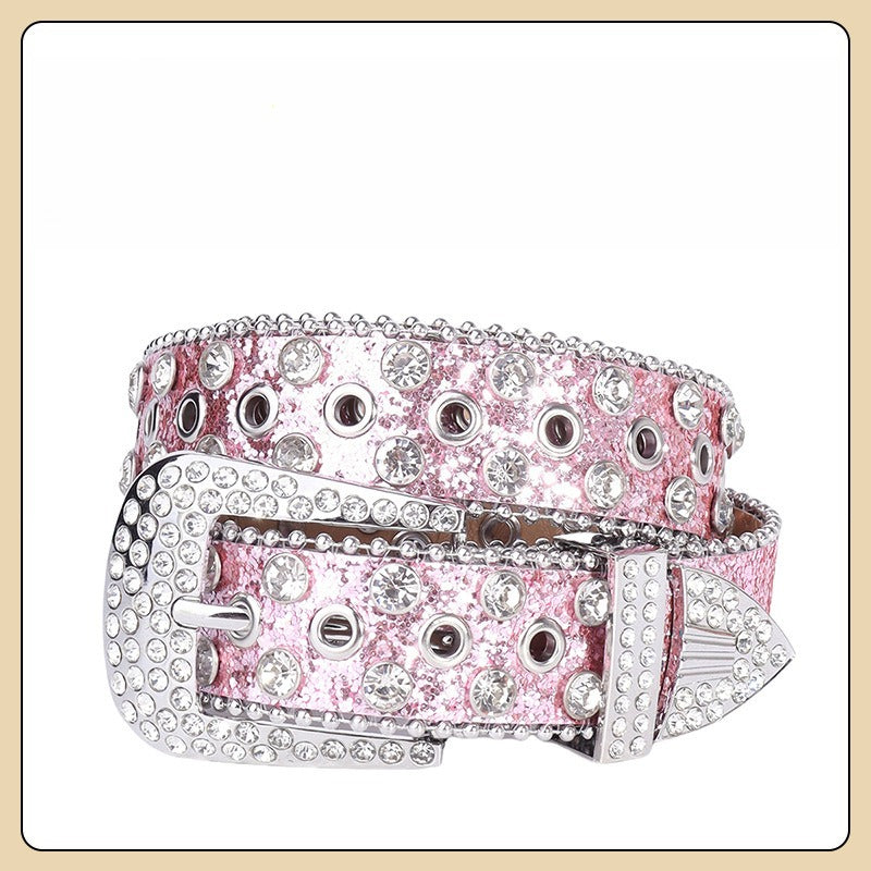 Hip-hop punk rhinestone belt with multiple air eyelet decoration