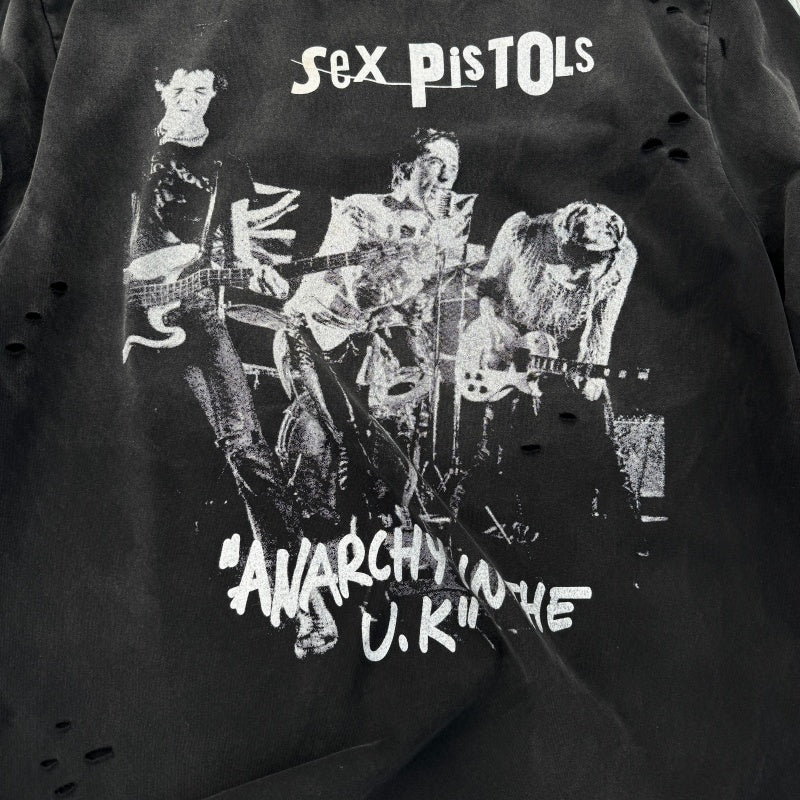 Unisex Vintage T Shirts Sex Pistols – Hand-distressed, washed, and vintage-finished at multiple points.