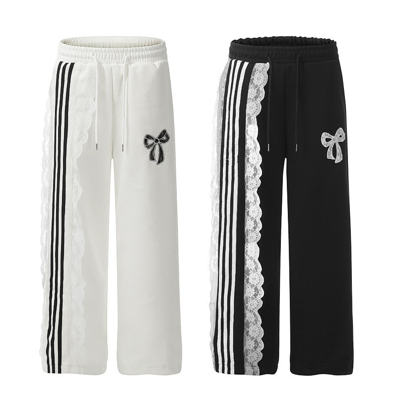 American-style streetwear harem pants Side stripe with lace trim detail